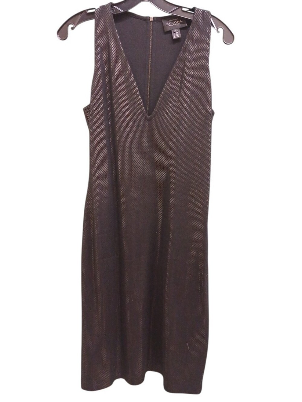 St. John Black Wool Blend Sleeveless V-Neck Knit Midi Dress Size 8